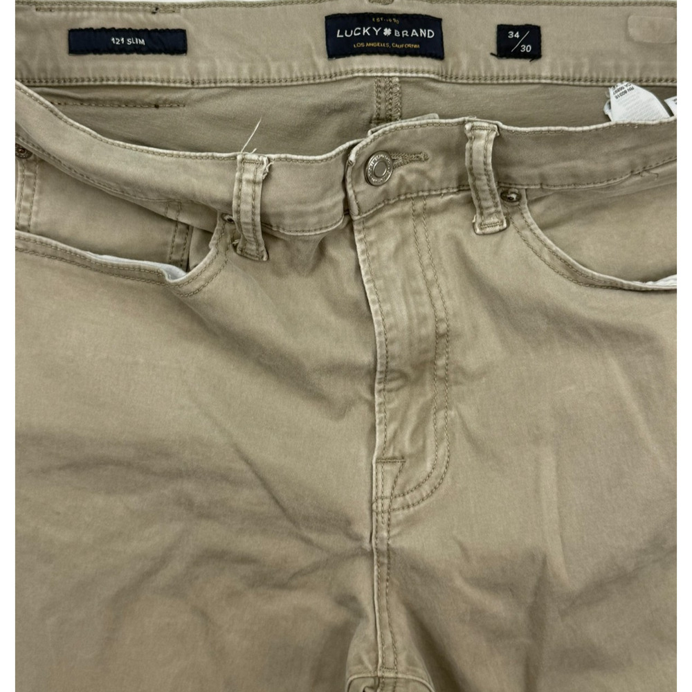 Lucky Brand 121 Slim Straight Pants Mens 34x30 Khaki Tan Stretch Chino - Picture 3 of 9